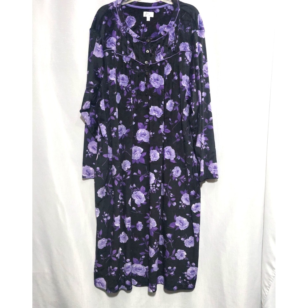 Aria Womens 4X(26W-28W) Brushed Knit Nightgown Purple Floral Maxi 5 Buttons